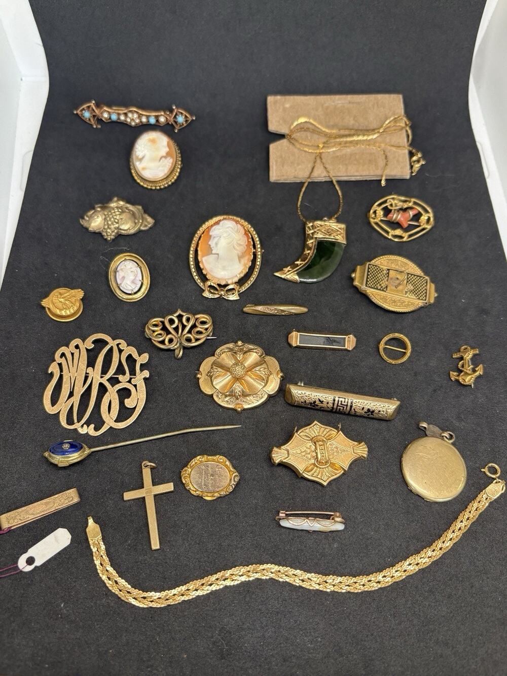 Vintage Victorian Gold Filled Enamel Brooch Bracelet Pendant Pin Jewelry Lot